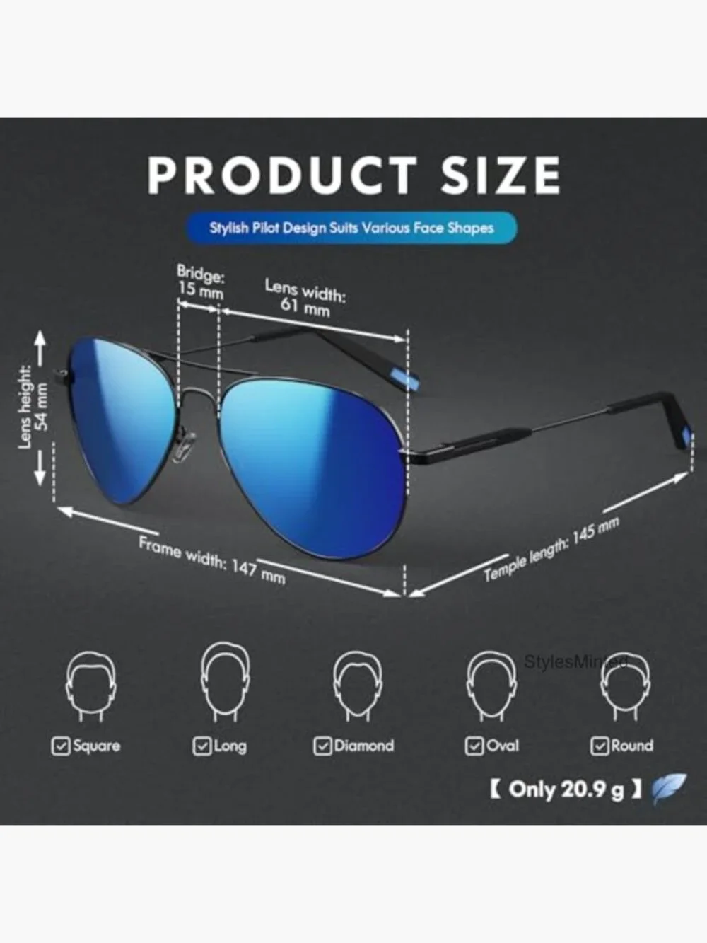 Unisex Polarized Pilot Sunglasses UV Protection Lightweight
